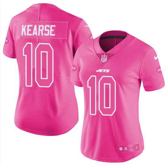 Nike Jets #10 Jermaine Kearse Pink Womens Stitched NFL Limited Rush Fashion Jersey